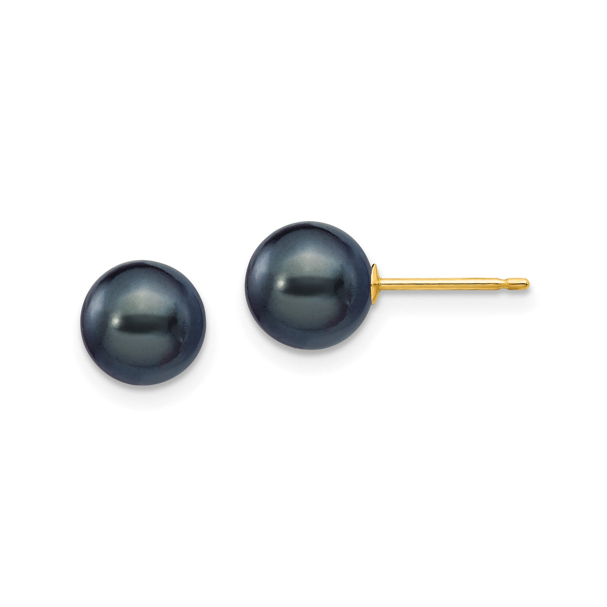14k Yellow Gold Pearl Stud Earrings, Black Cultured Pearls, Classic Minimalist Style for Women