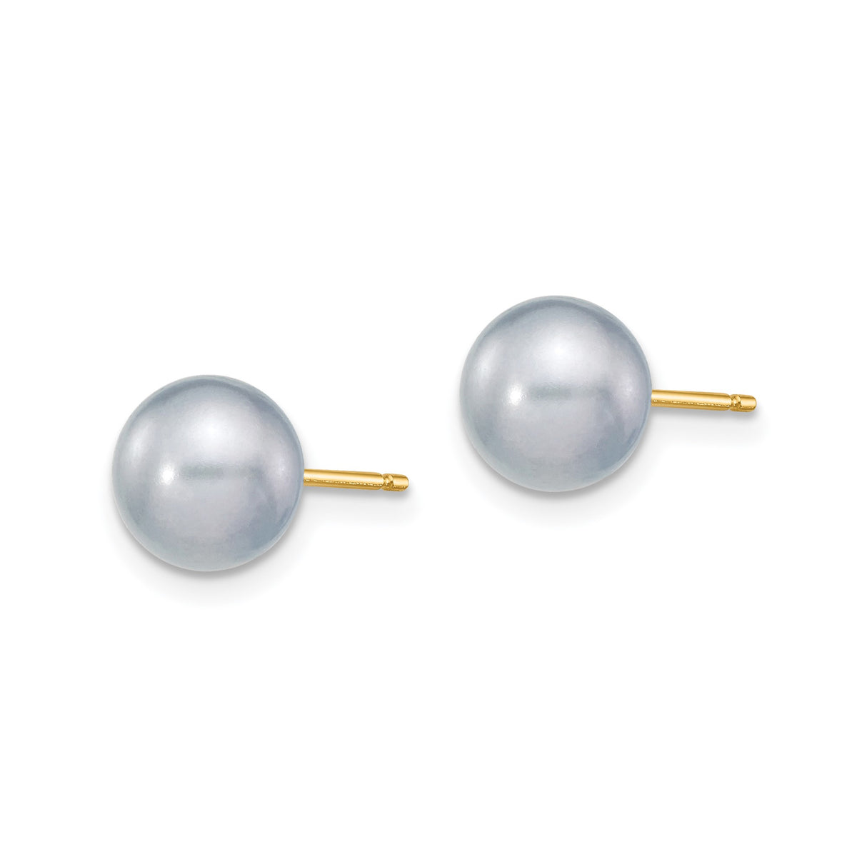 14k Yellow Gold Pearl Stud Earrings, Round White Cultured Pearls, Push Back Style for Women