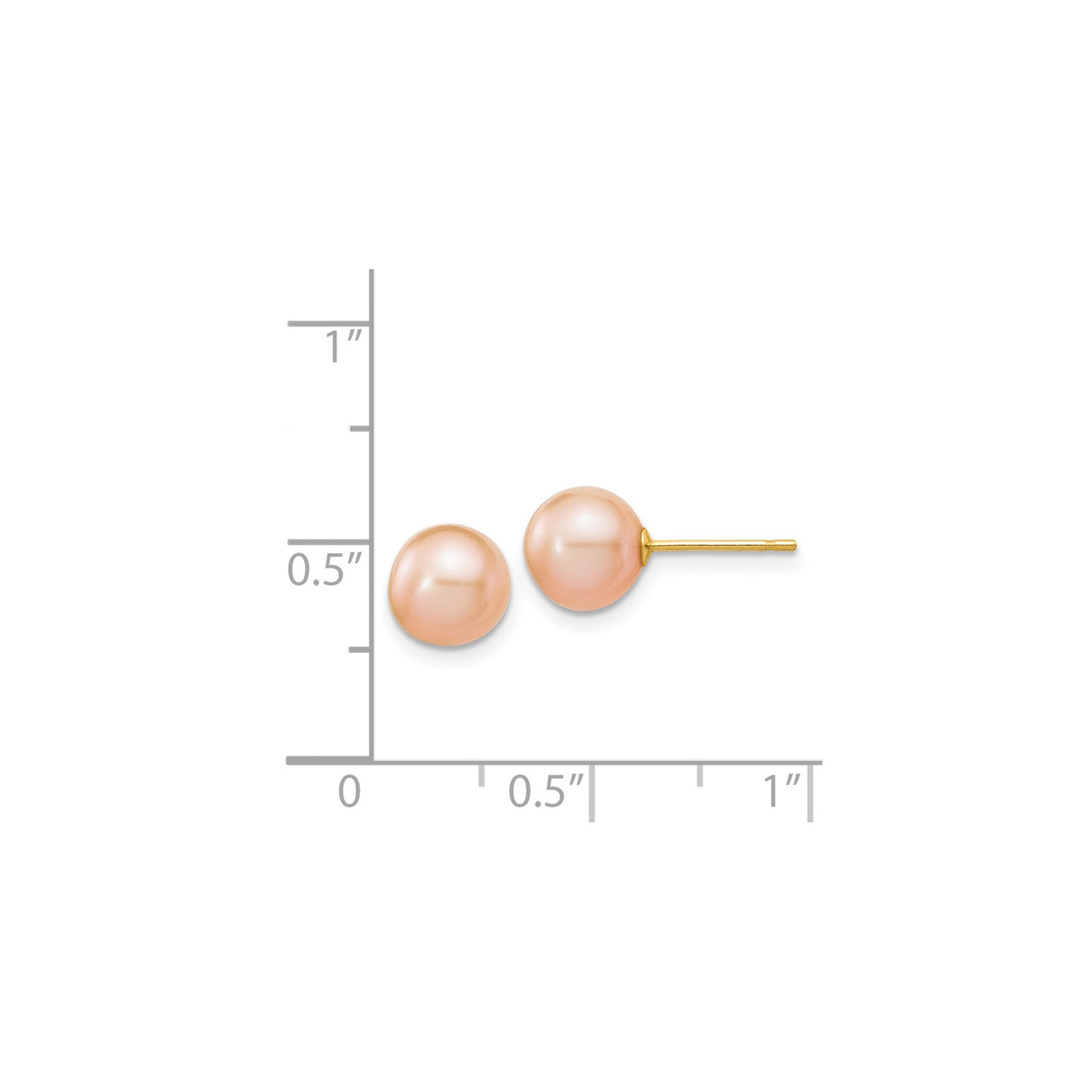 14k Yellow Gold Pearl Stud Earrings, Round Pink Freshwater Cultured Pearls for Women