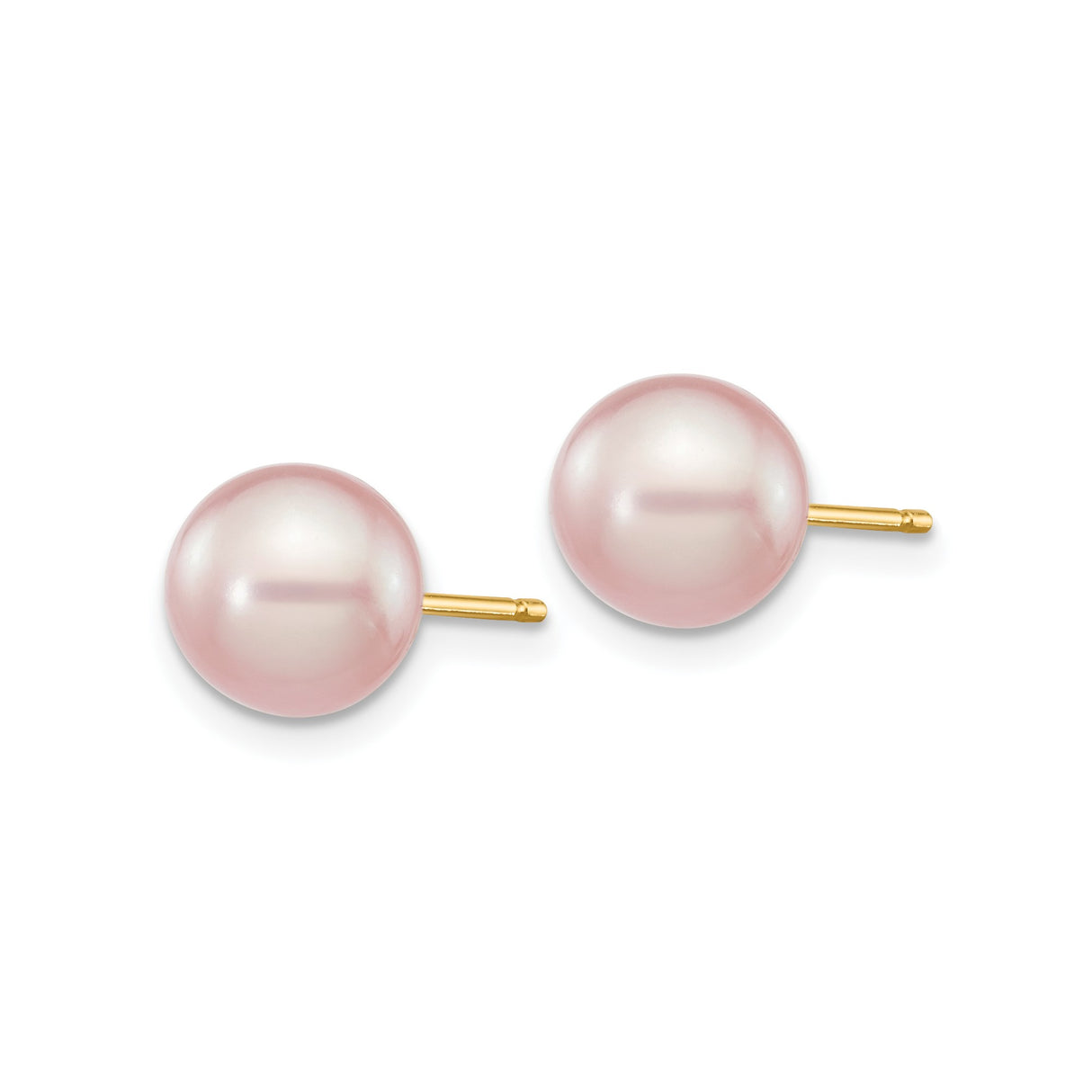 14k Yellow Gold Stud Earrings with Pink Freshwater Pearls, Classic Round Design for Women