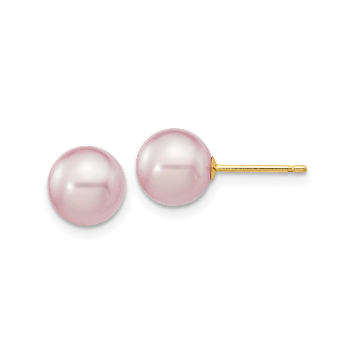 14k Yellow Gold Stud Earrings with Pink Freshwater Pearls, Classic Round Design for Women