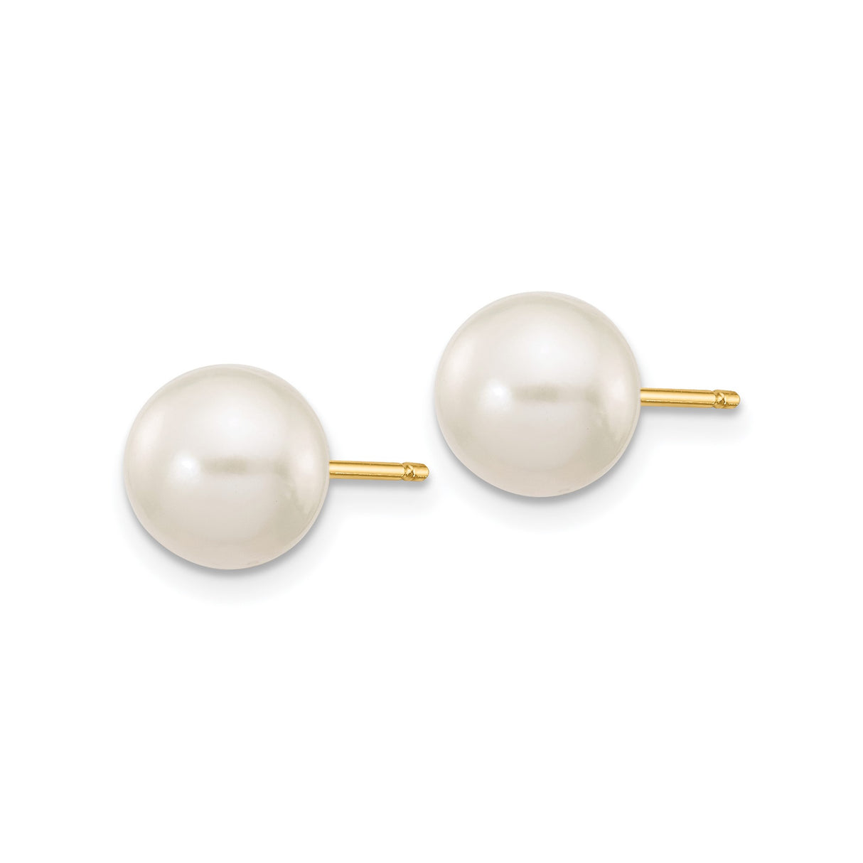 14k Yellow Gold Pearl Stud Earrings with White Cultured Pearls, Classic Minimalist Design
