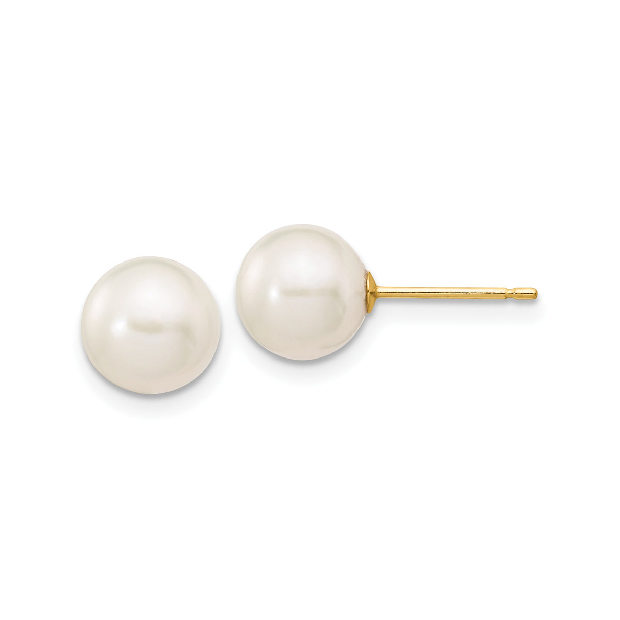 14k Yellow Gold Pearl Stud Earrings, Classic White Cultured Pearls, Minimalist Style for Women