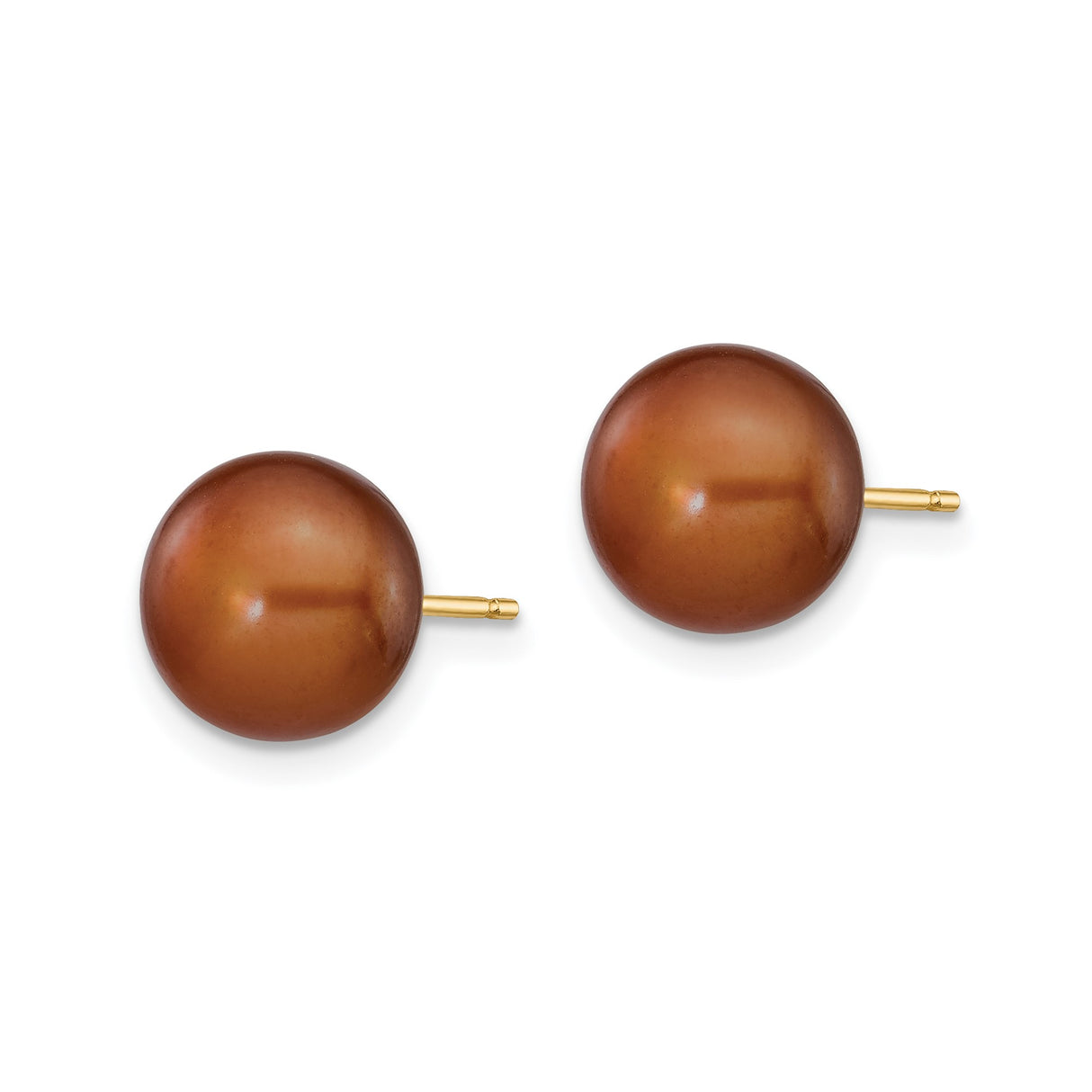 14k Yellow Gold Stud Earrings with Brown Cultured Pearls, Minimalist Fine Jewelry for Women