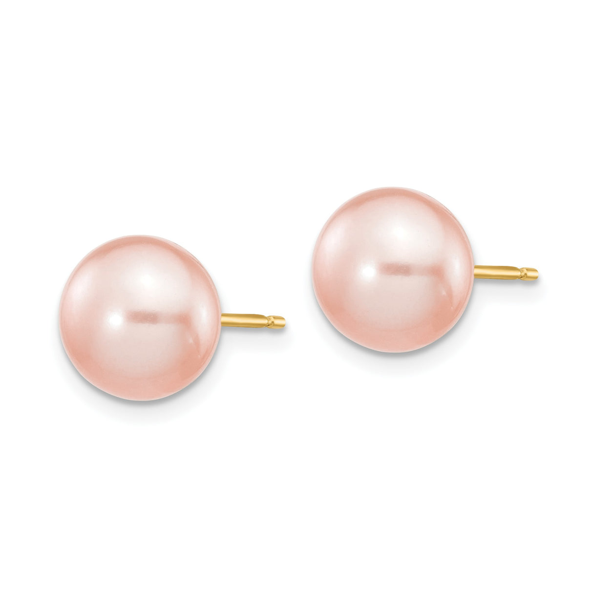 14k Yellow Gold Stud Earrings with Pink Freshwater Cultured Pearls, Round Button Style