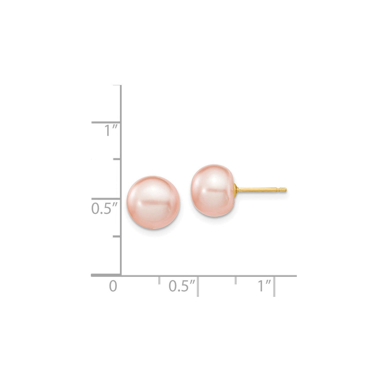 14k Yellow Gold Stud Earrings with Pink Freshwater Cultured Pearls, Round Button Style