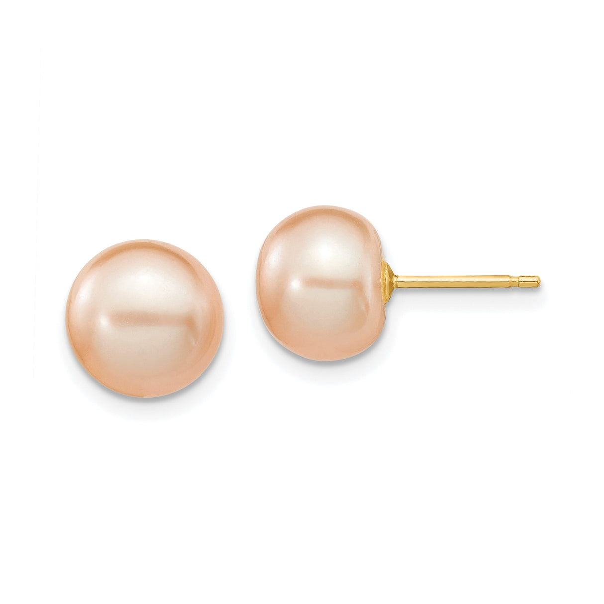14k Yellow Gold Stud Earrings with Pink Freshwater Cultured Pearls, Round Button Style
