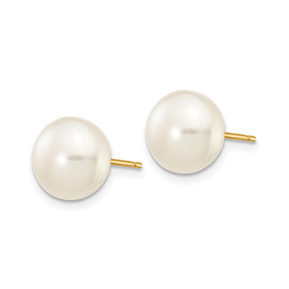14k Yellow Gold Pearl Stud Earrings with Round White Cultured Pearls, Classic Post Style
