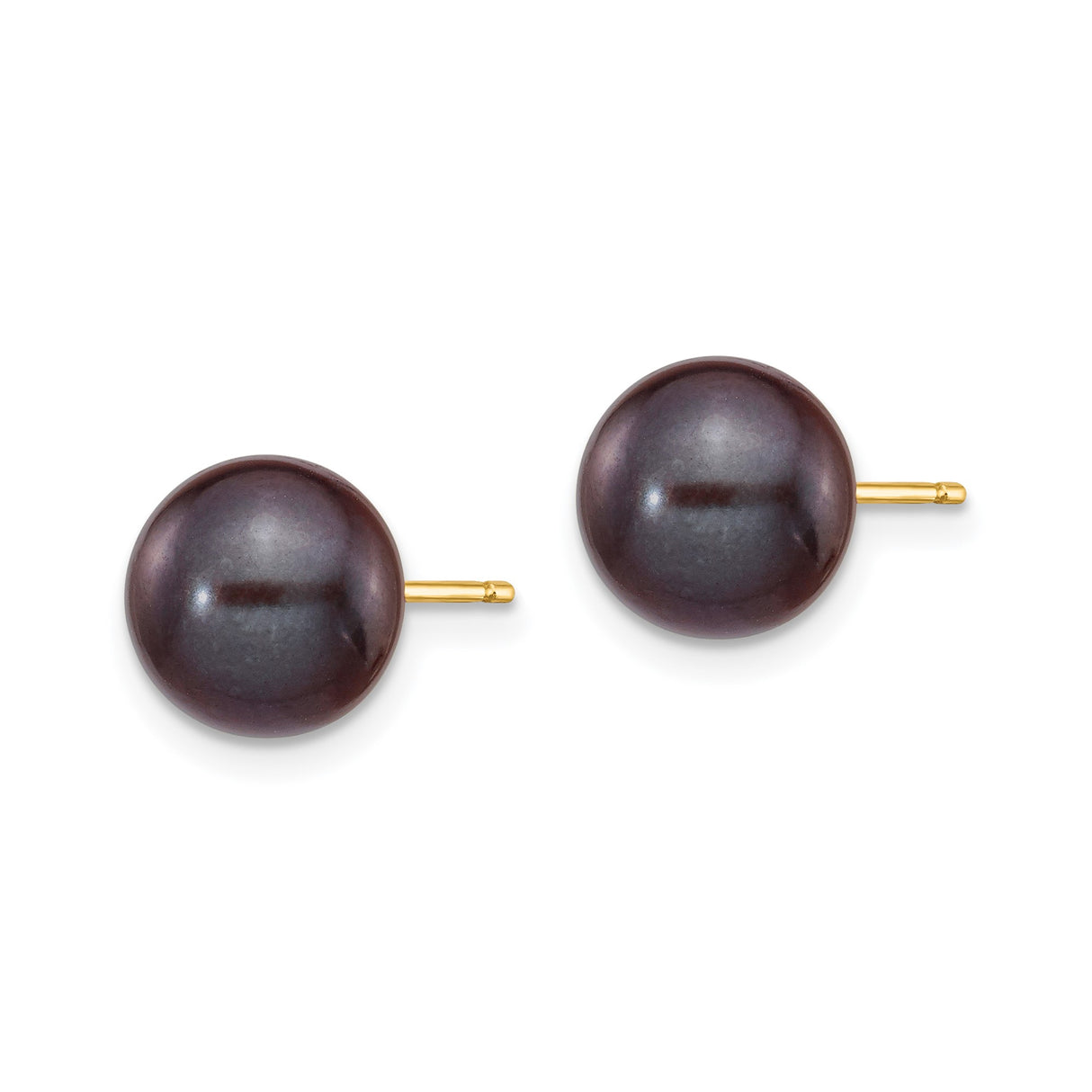 14k Yellow Gold Stud Earrings with Black Cultured Pearls, Minimal Classic Design for Women