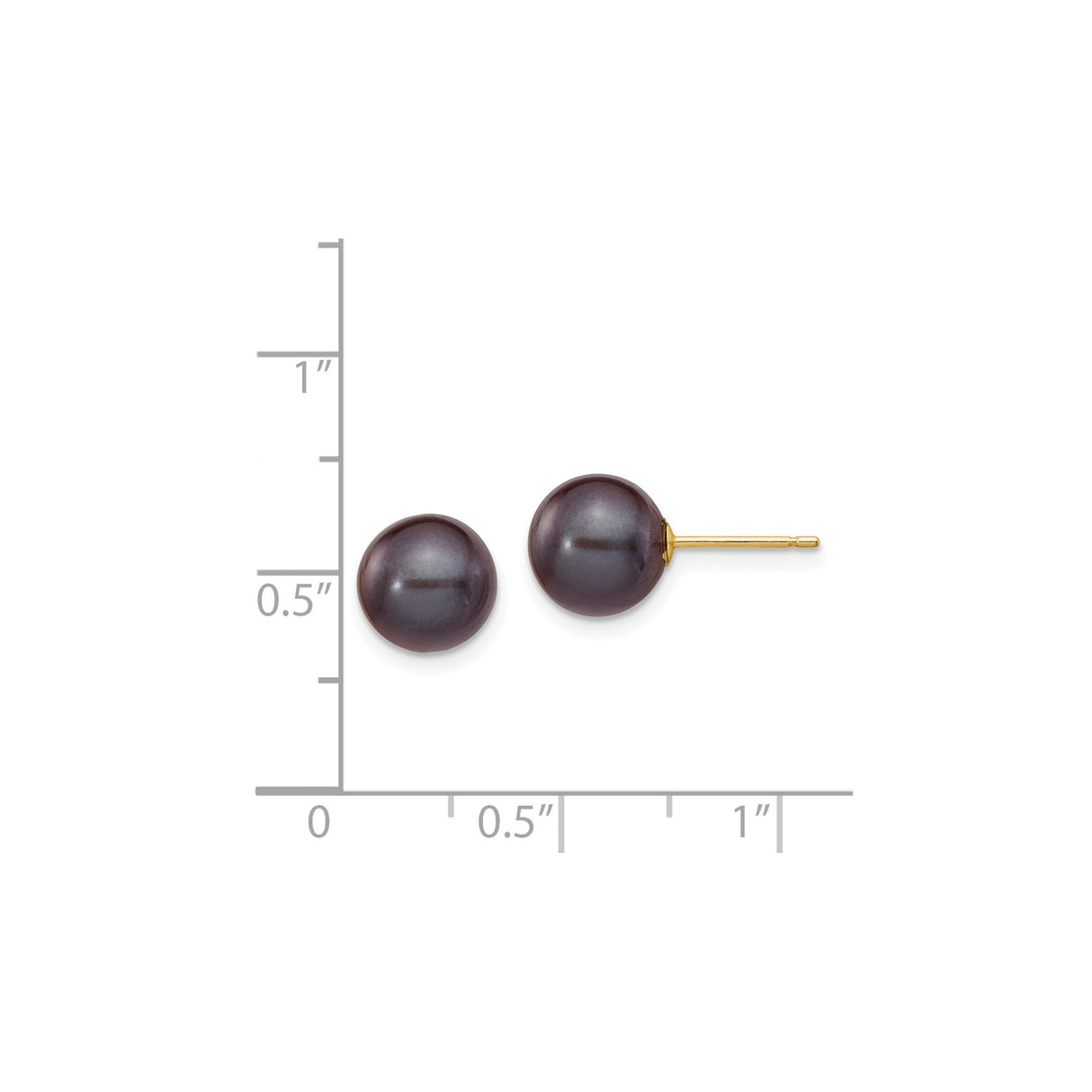 14k Yellow Gold Stud Earrings with Black Cultured Pearls, Minimal Classic Design for Women