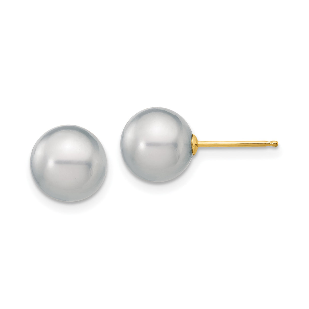 14k Yellow Gold Pearl Stud Earrings with Round White Cultured Pearls, Classic Design for Women