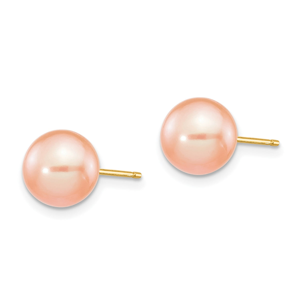 14k Yellow Gold Stud Earrings with Round Pink Freshwater Cultured Pearls for Women