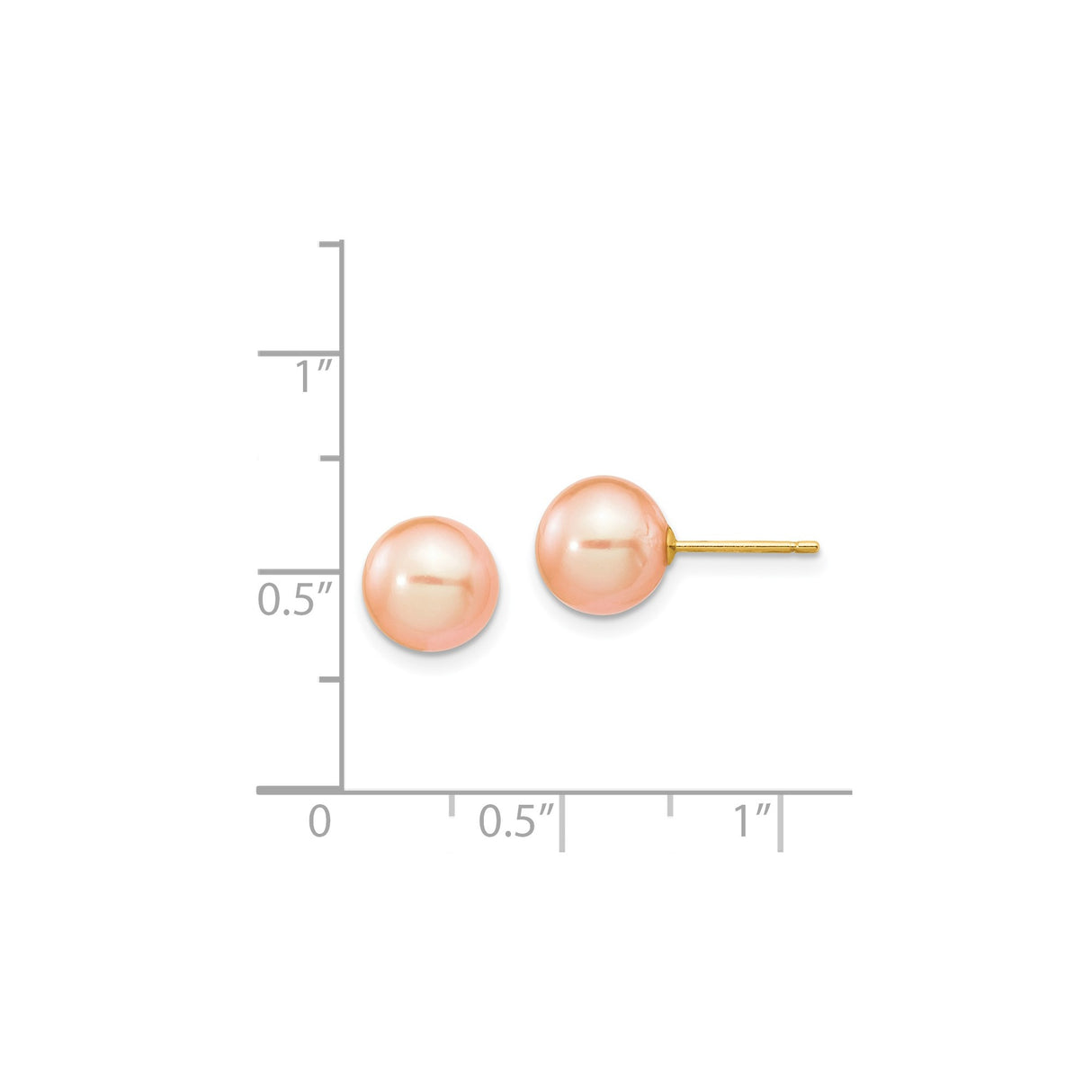 14k Yellow Gold Stud Earrings with Round Pink Freshwater Cultured Pearls for Women