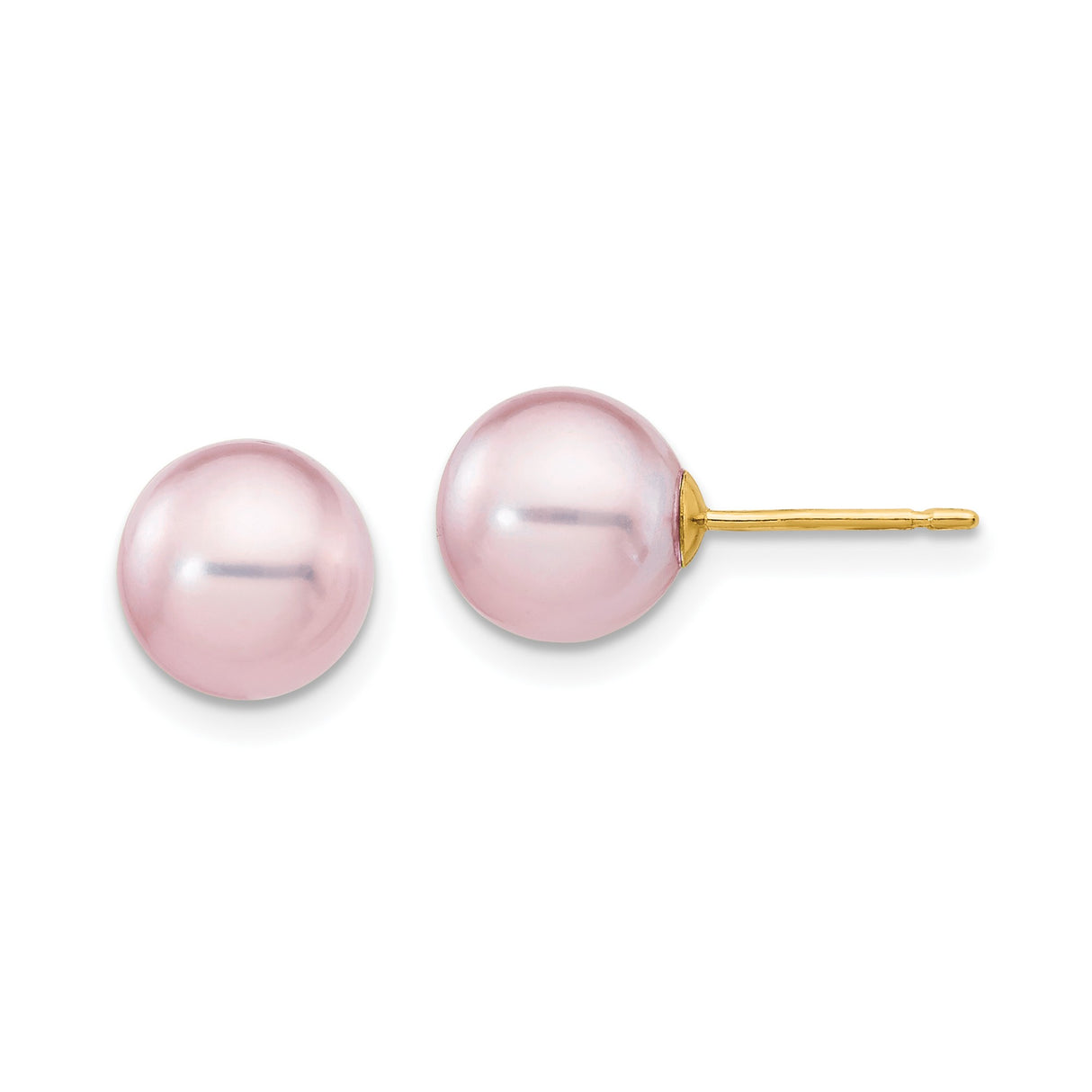 14k Yellow Gold Stud Earrings with Round Pink Cultured Pearls, Classic Minimalist Design