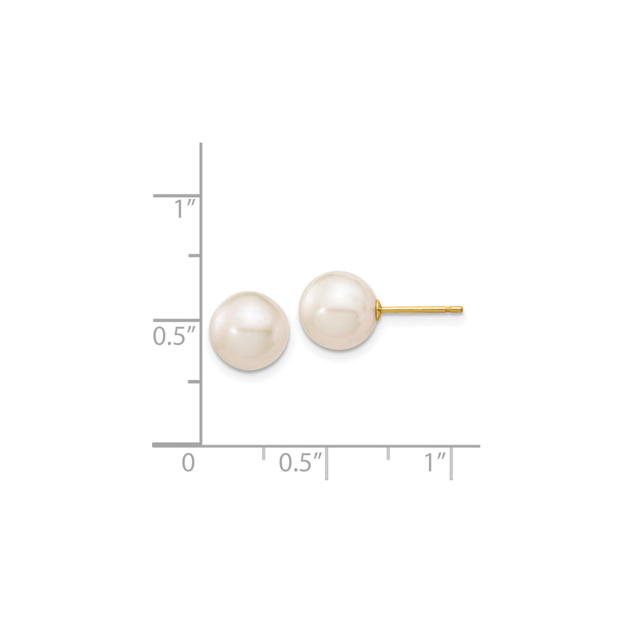 14k Yellow Gold Pearl Stud Earrings with Round White Cultured Pearls, Classic Minimalist Design