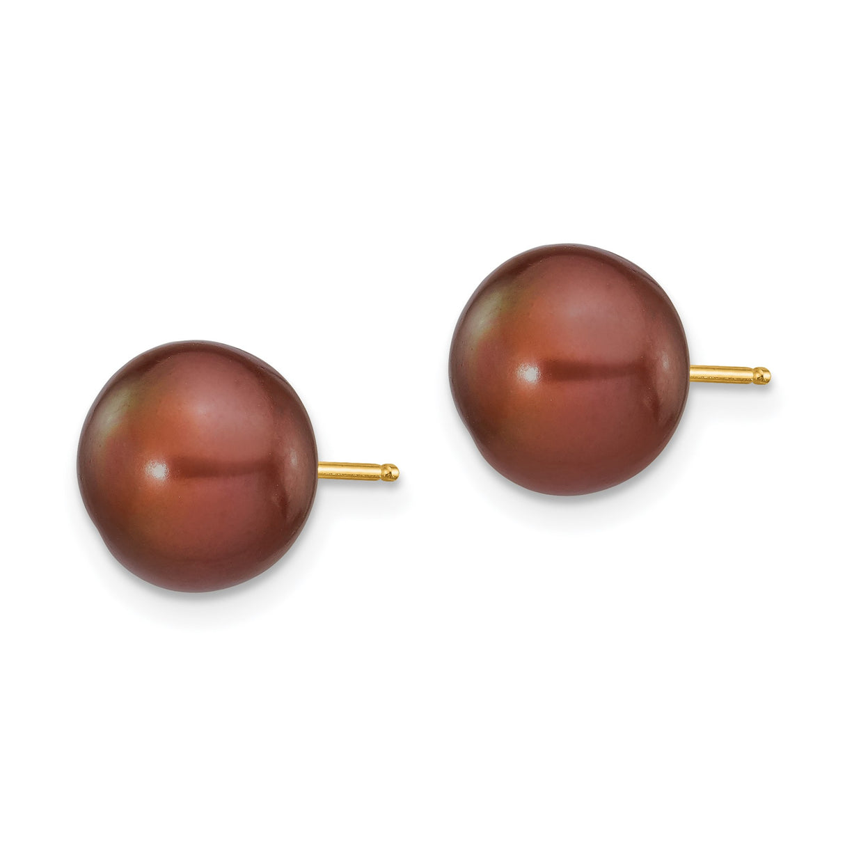 14k Yellow Gold Stud Earrings with Chocolate Brown Cultured Pearls, Minimalist Style for Women