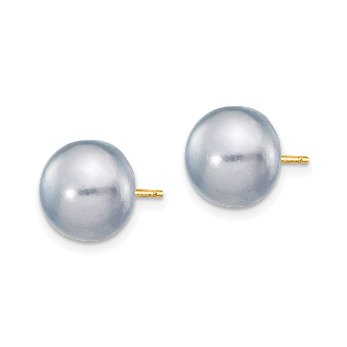 14k Yellow Gold Stud Earrings with Pearl, Polished Dome Fronts, Minimalist Design for Women