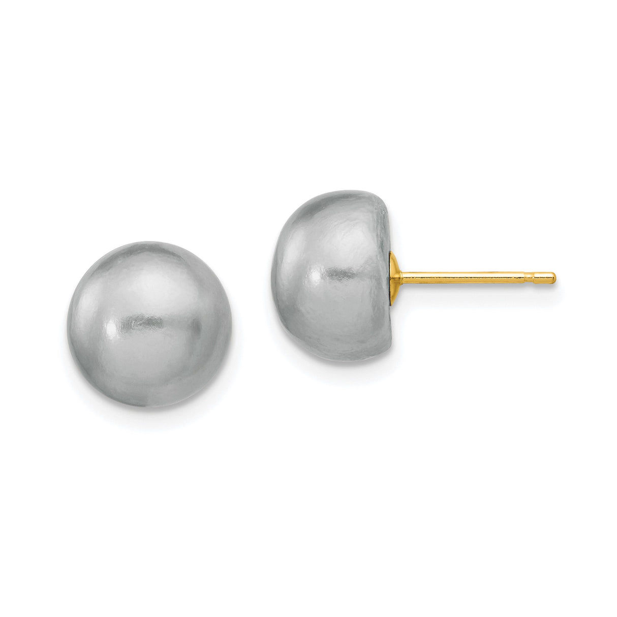 14k Yellow Gold Stud Earrings with Pearl, Polished Dome Fronts, Minimalist Design for Women