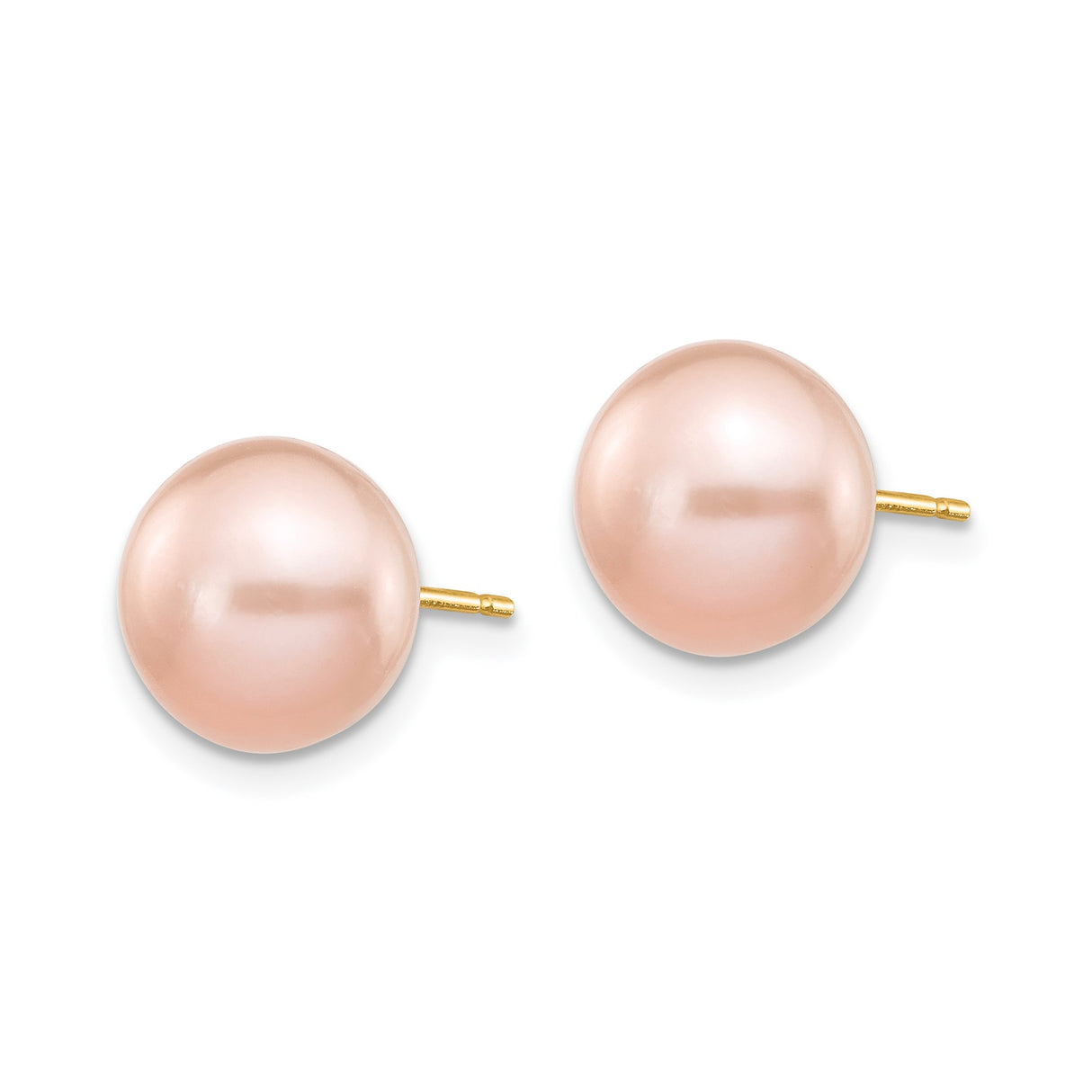 14k Yellow Gold Stud Earrings with Blush Pink Cultured Pearls, Classic Round Button Design