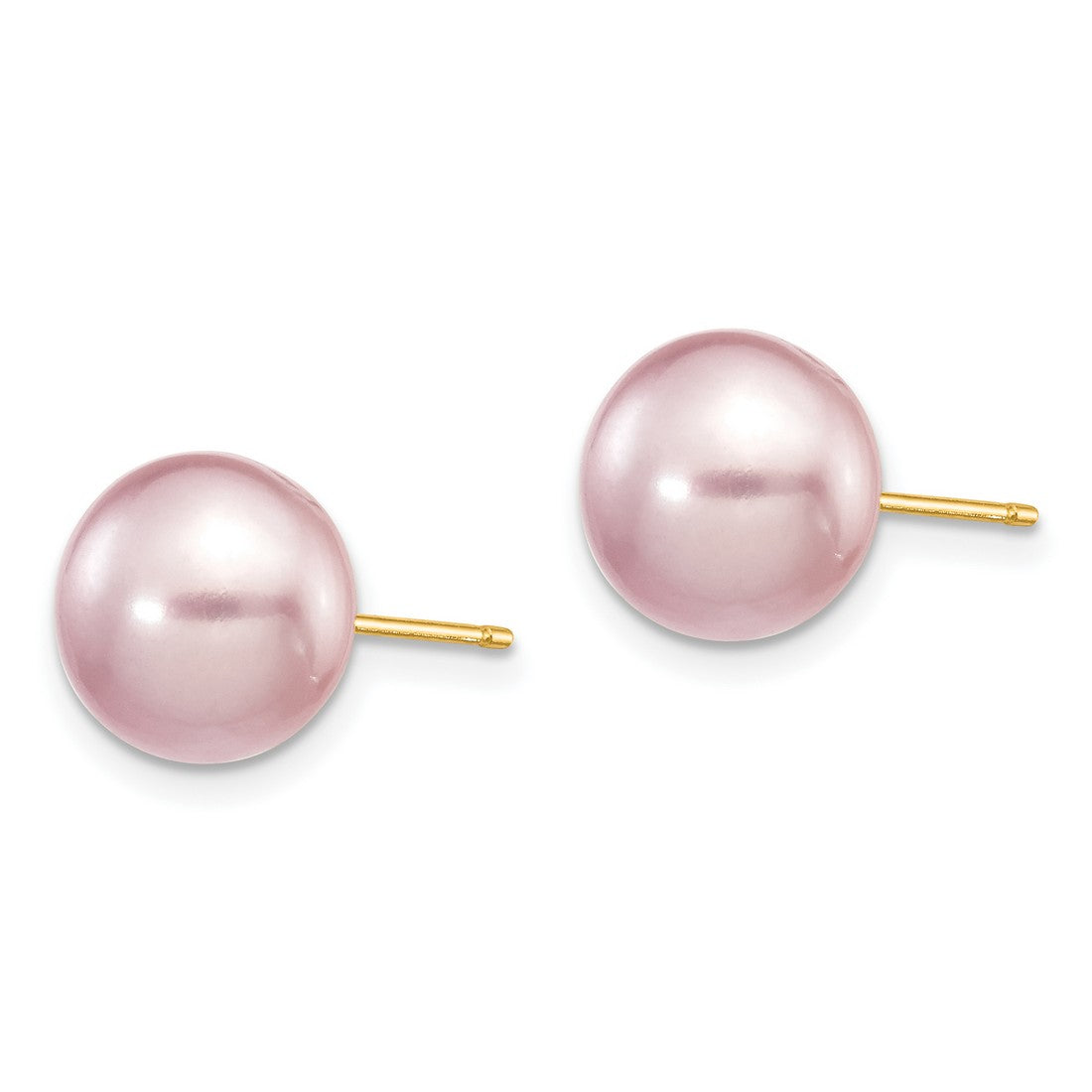 14k Yellow Gold Stud Earrings with Pink Freshwater Cultured Pearls, Classic Minimalist Design