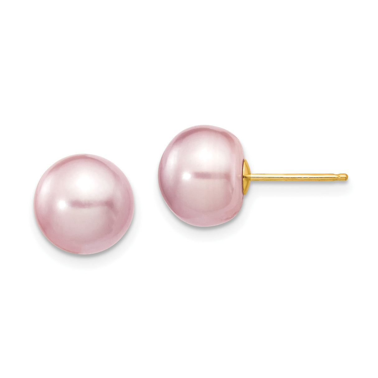 14k Yellow Gold Stud Earrings with Pink Freshwater Cultured Pearls, Classic Minimalist Design