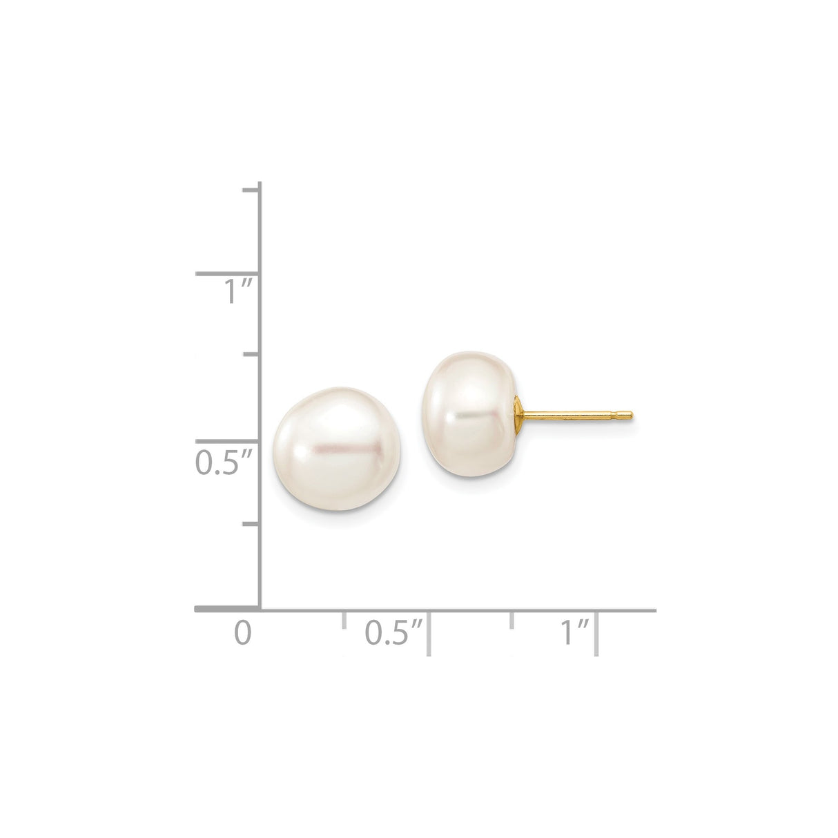 14k Yellow Gold Stud Earrings with White Freshwater Cultured Pearls, Classic Design for Women