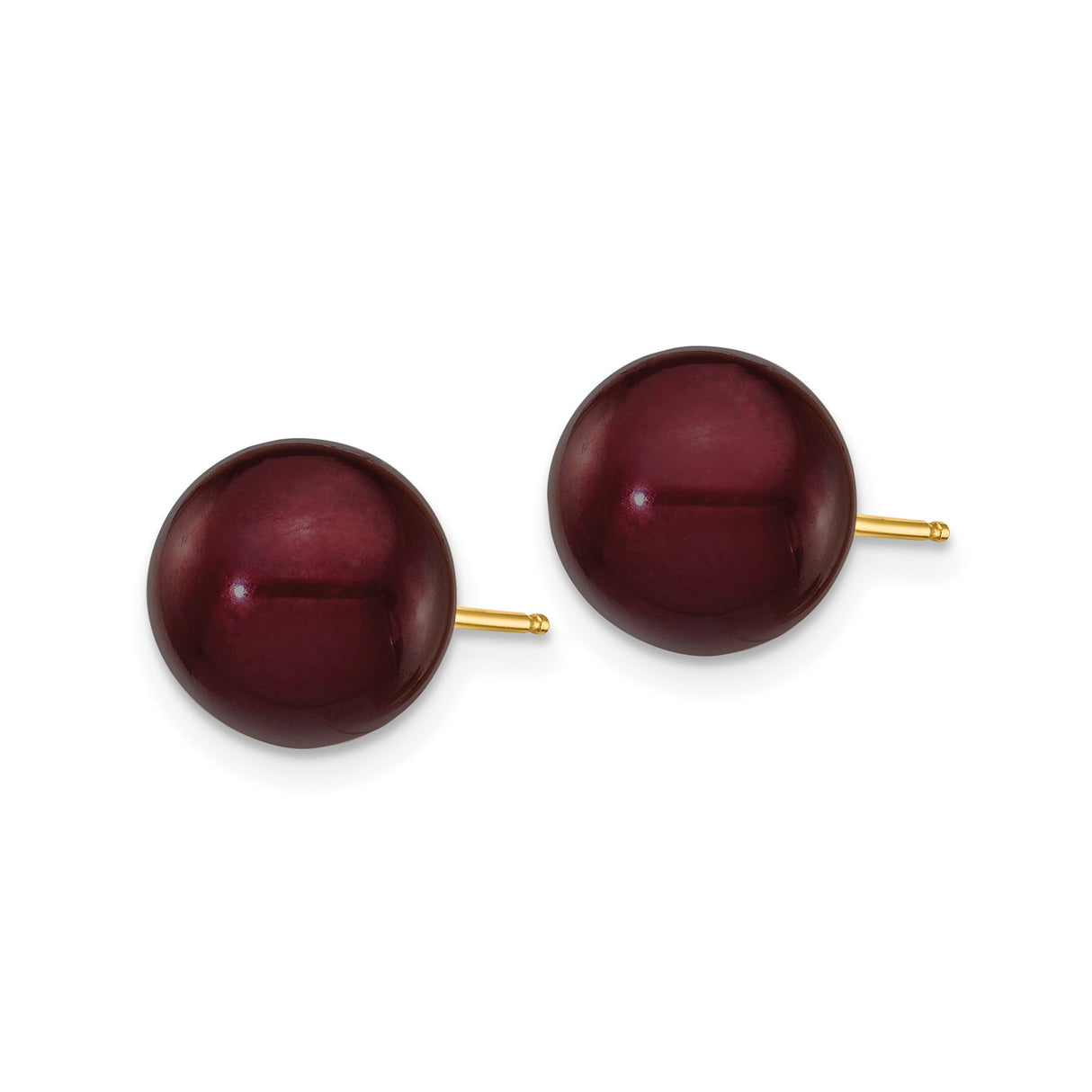 14k Yellow Gold Stud Earrings with Chocolate Brown Freshwater Pearls, Minimalist Design for Women