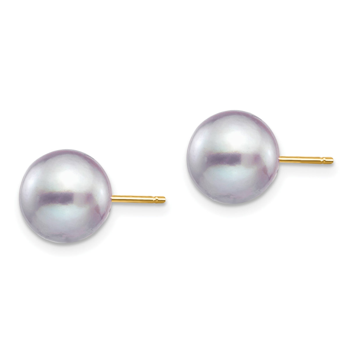 14k Yellow Gold Pearl Stud Earrings, Classic Round White Cultured Pearls for Women