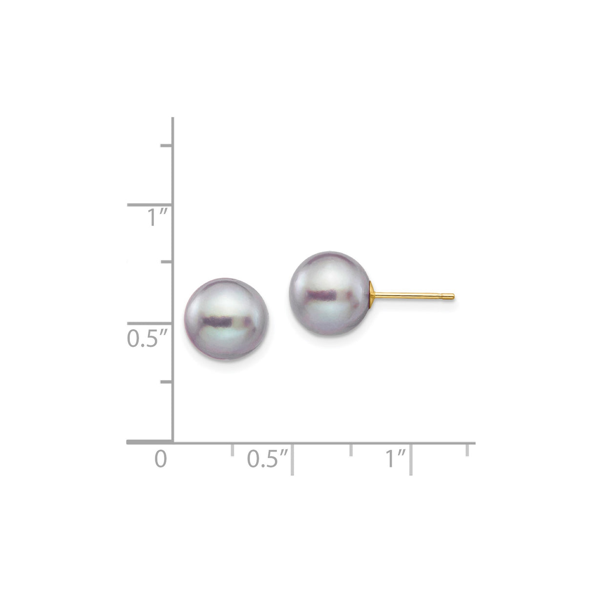 14k Yellow Gold Pearl Stud Earrings, Classic Round White Cultured Pearls for Women