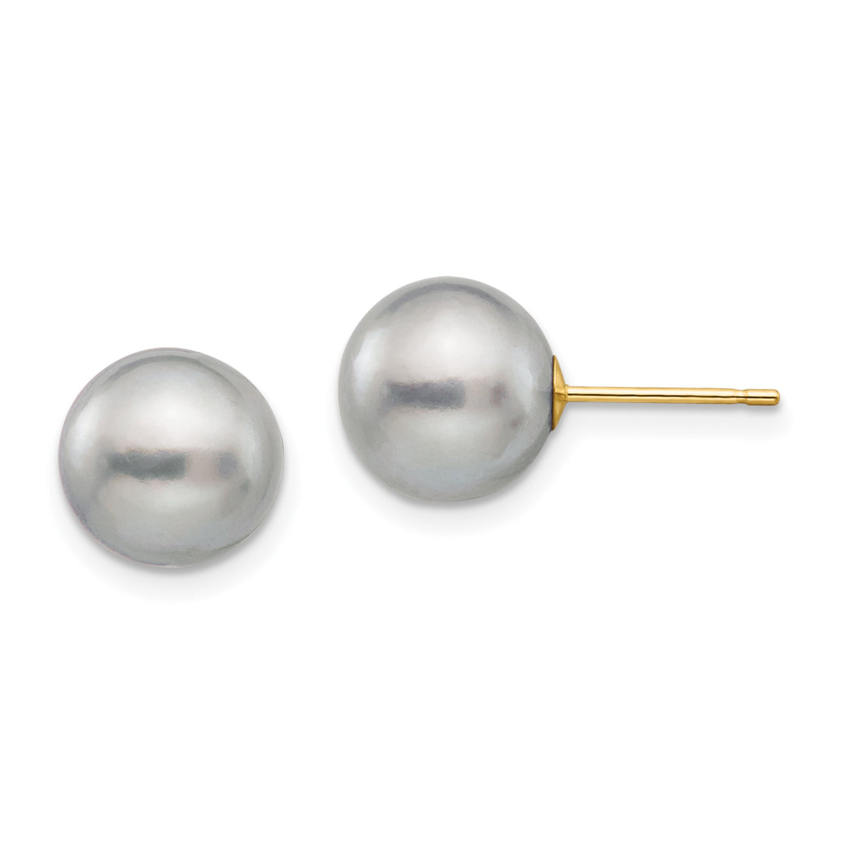 14k Yellow Gold Pearl Stud Earrings, Classic Round White Cultured Pearls for Women
