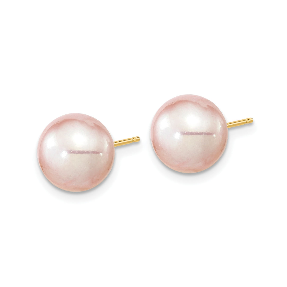 14k Yellow Gold Stud Earrings with Pink Freshwater Pearls, Minimalist Design for Women