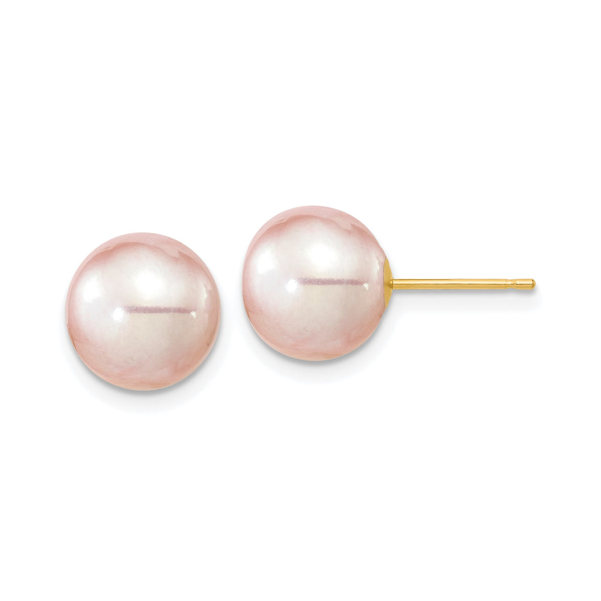 14k Yellow Gold Stud Earrings with Pink Freshwater Pearls, Minimalist Design for Women