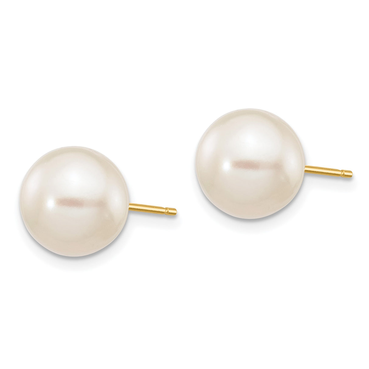 14k Yellow Gold Pearl Stud Earrings with Round White Cultured Pearls, Classic Design for Women