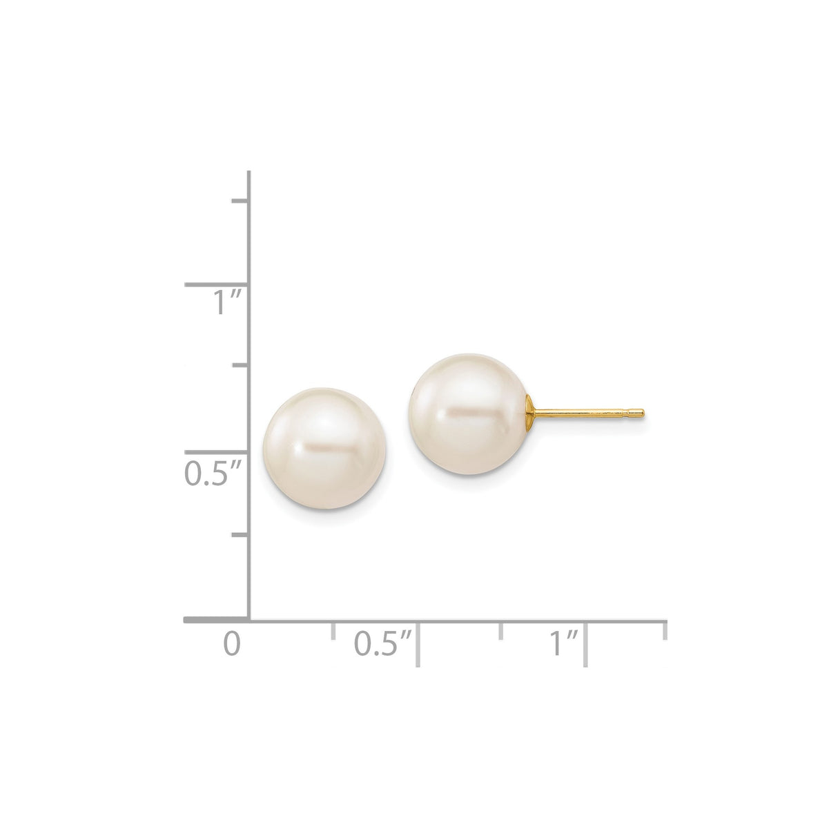 14k Yellow Gold Pearl Stud Earrings with Round White Cultured Pearls, Classic Design for Women