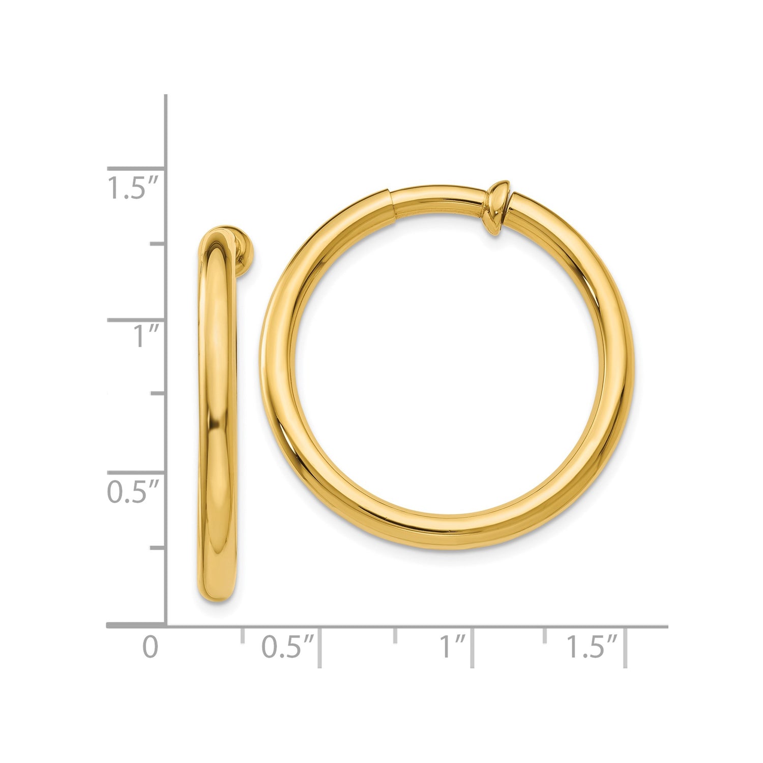 14k Yellow Gold Hoop Earrings, Polished Minimalist Circular Design for Women and Unisex Wear