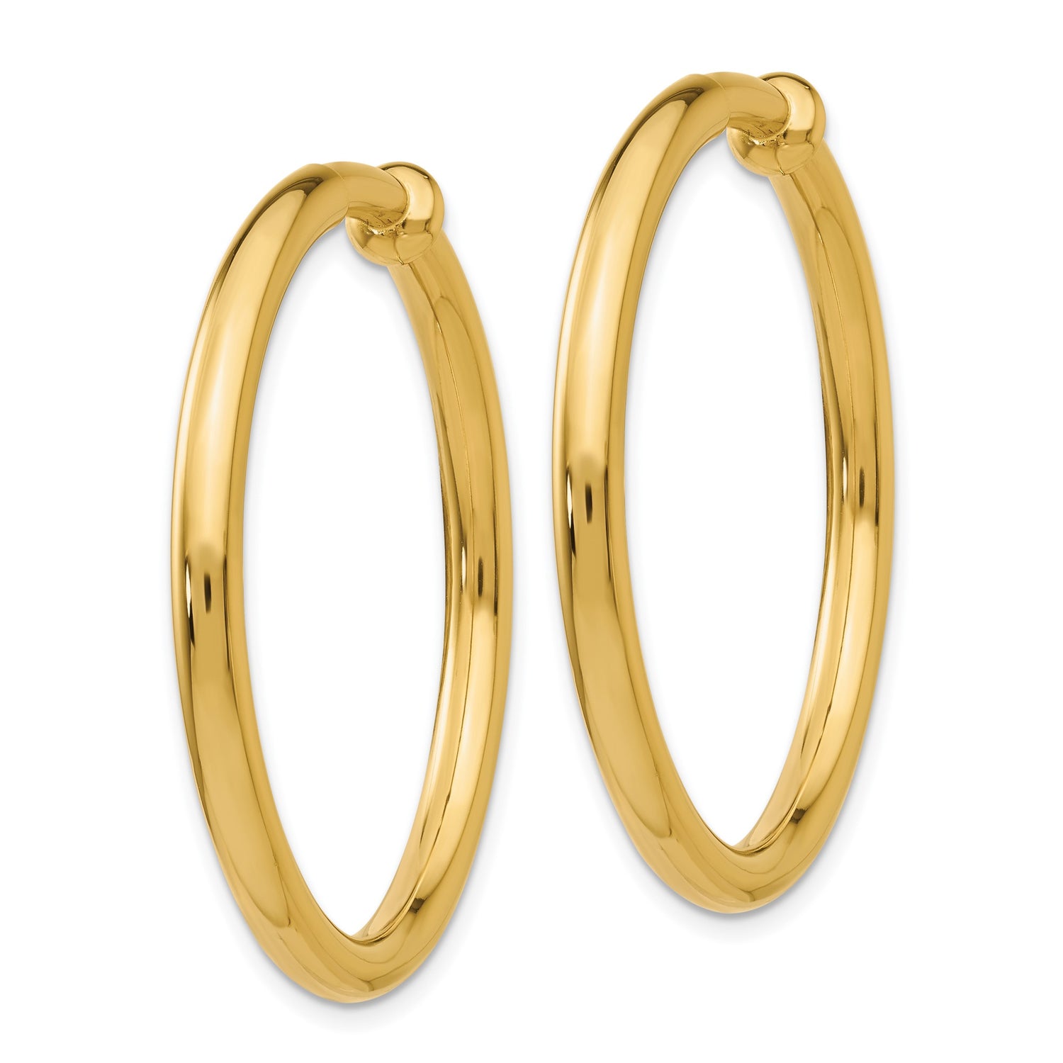 14k Yellow Gold Hoop Earrings, Classic Polished Finish, Lightweight Clip-On Style for Women