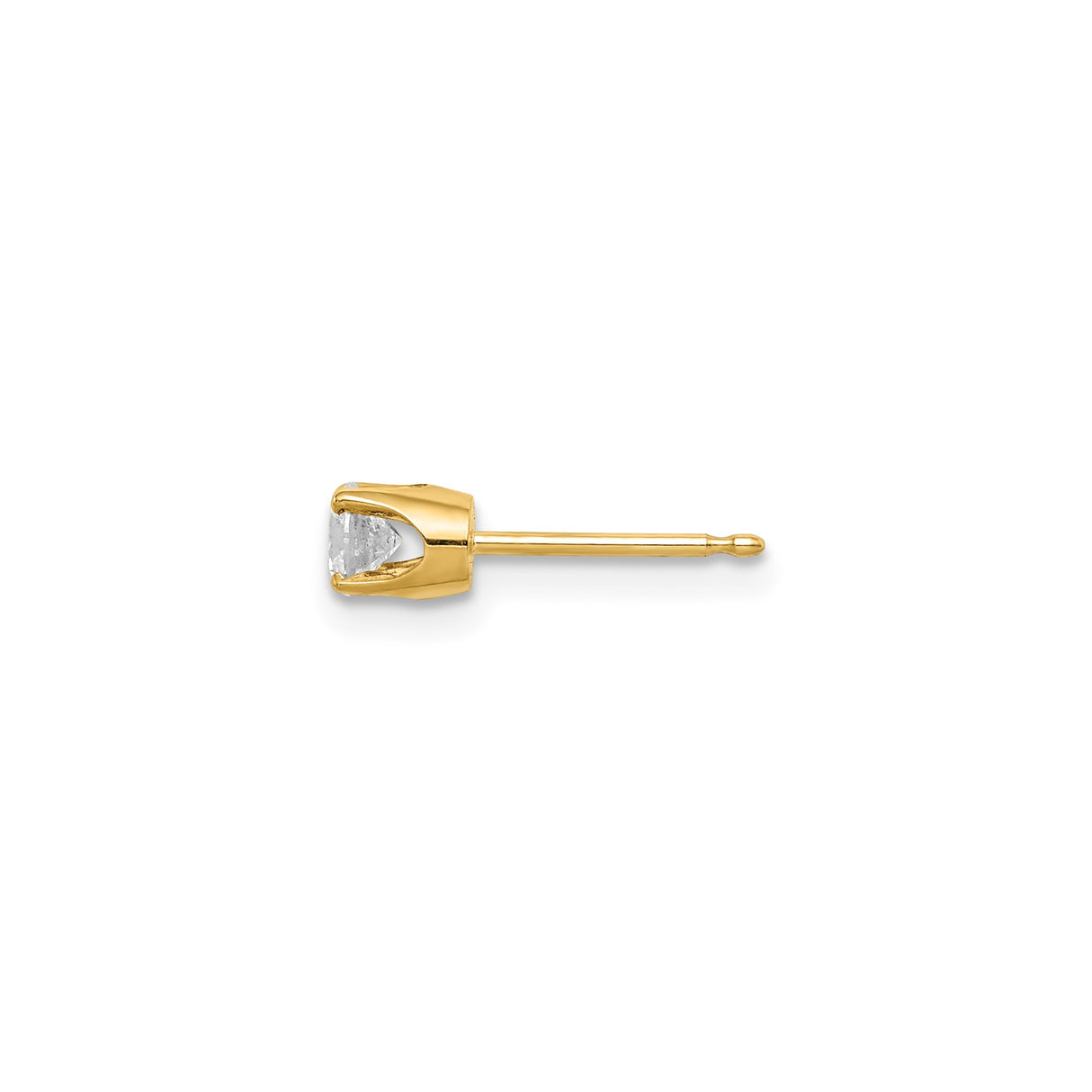 14k Yellow Gold Single Stud Earring with Round Cut Diamond in Four Prong Setting