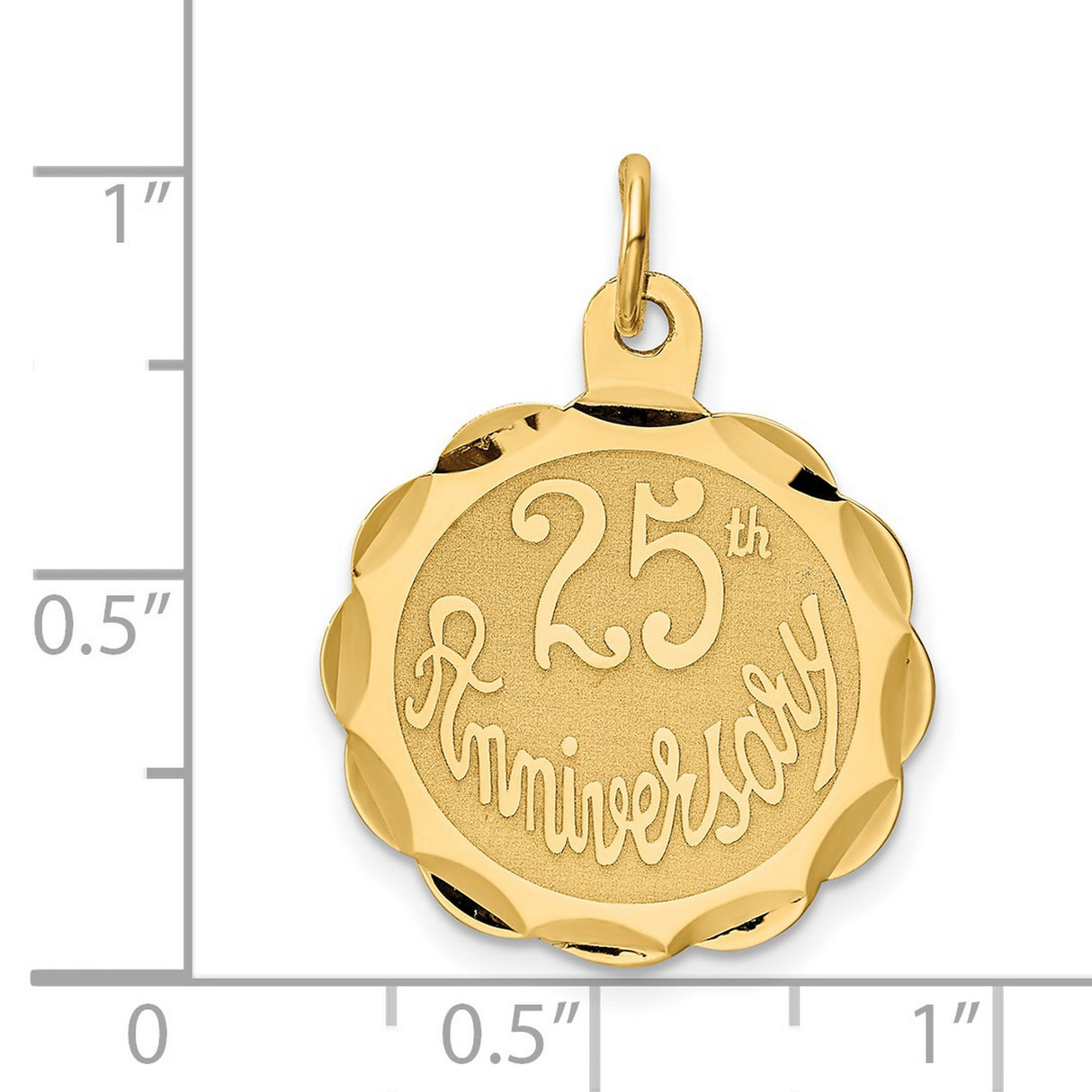 25th Anniversary Disc Charm Pendant in Real 14k Yellow Gold