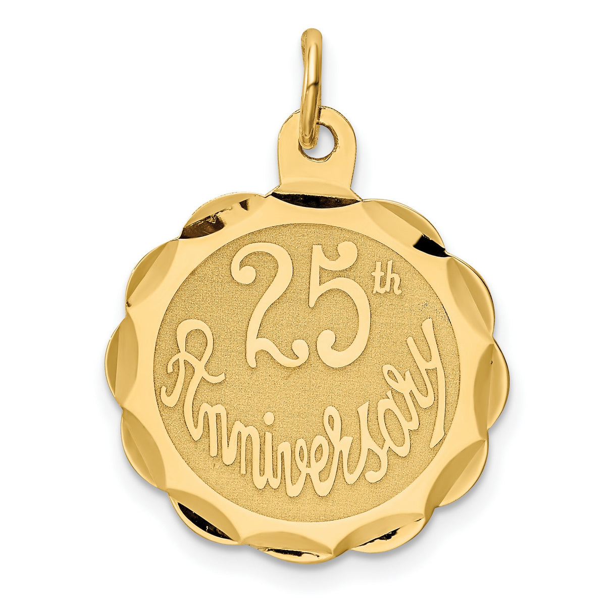 25th Anniversary Disc Charm Pendant in Real 14k Yellow Gold