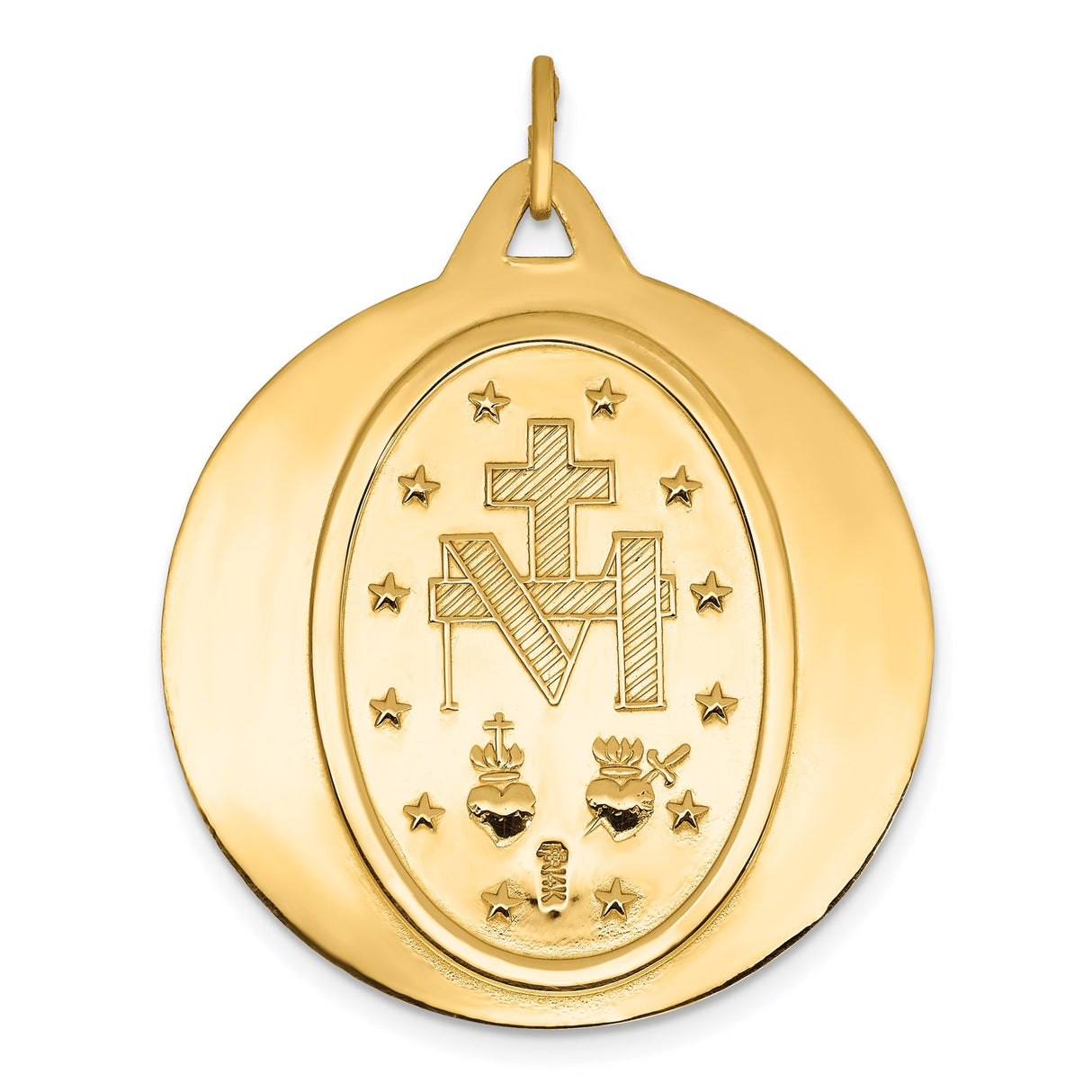 14k Yellow Gold Miraculous Medal Pendant with Virgin Mary and Catholic Prayer
