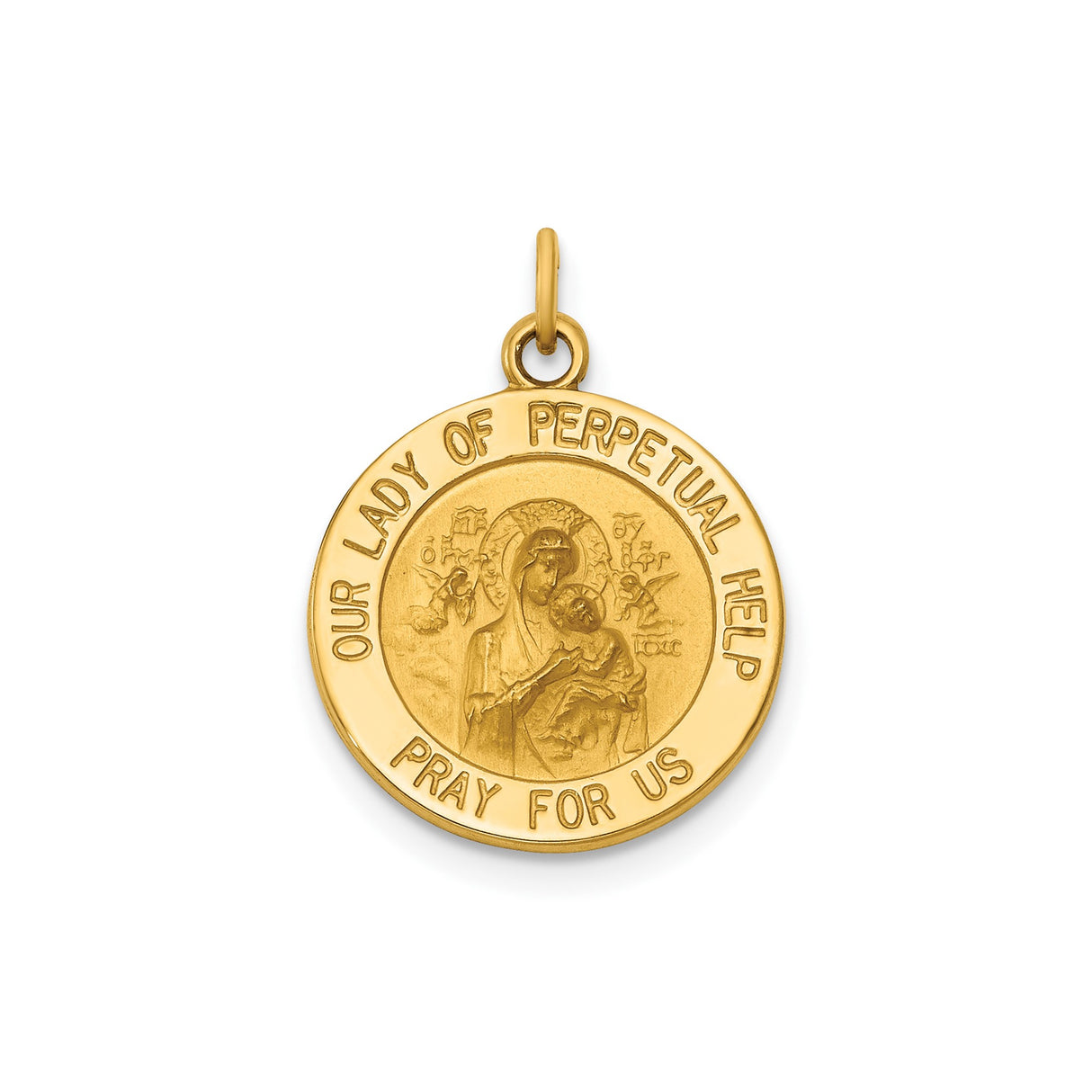 14k Yellow Gold Pendant, Our Lady of Perpetual Help with Virgin Mary and Baby Jesus, Catholic Medal