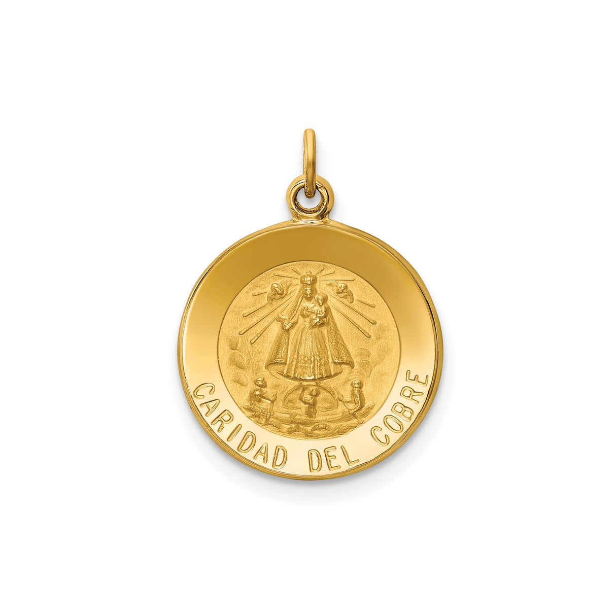 14k Yellow Gold Caridad del Cobre Pendant, Our Lady of Charity Catholic Medal Charm