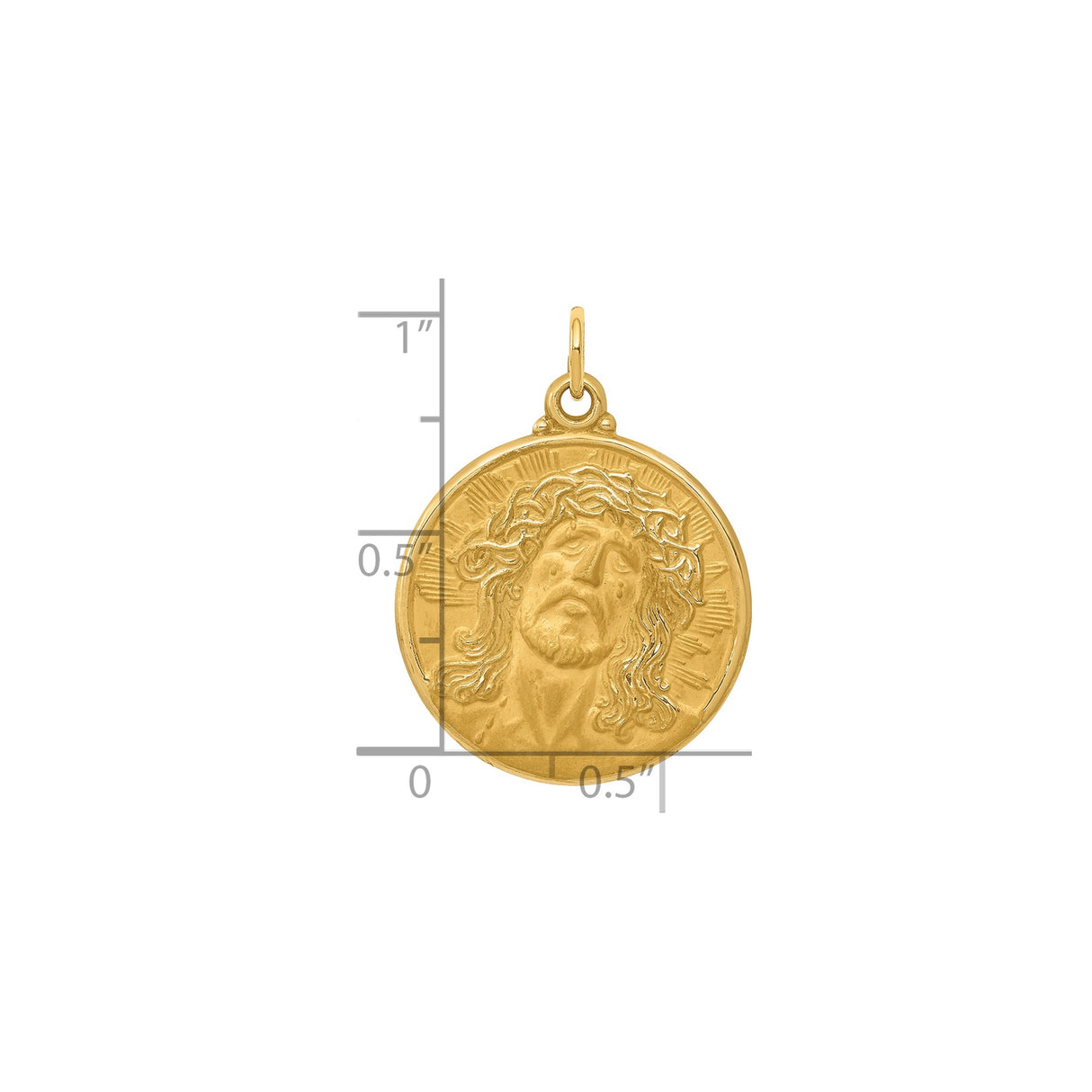 14k Yellow Gold Jesus Medal Pendant with Crown of Thorns and Radiant Halo