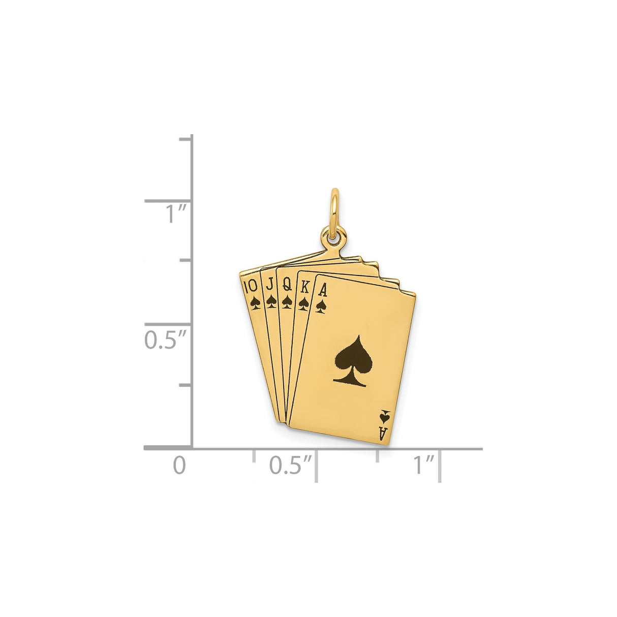 14k Yellow Gold Pendant, Royal Flush Spade Playing Cards Design, Poker and Casino Theme