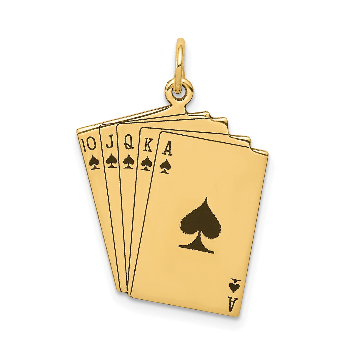 14k Yellow Gold Pendant, Royal Flush Spade Playing Cards Design, Poker and Casino Theme