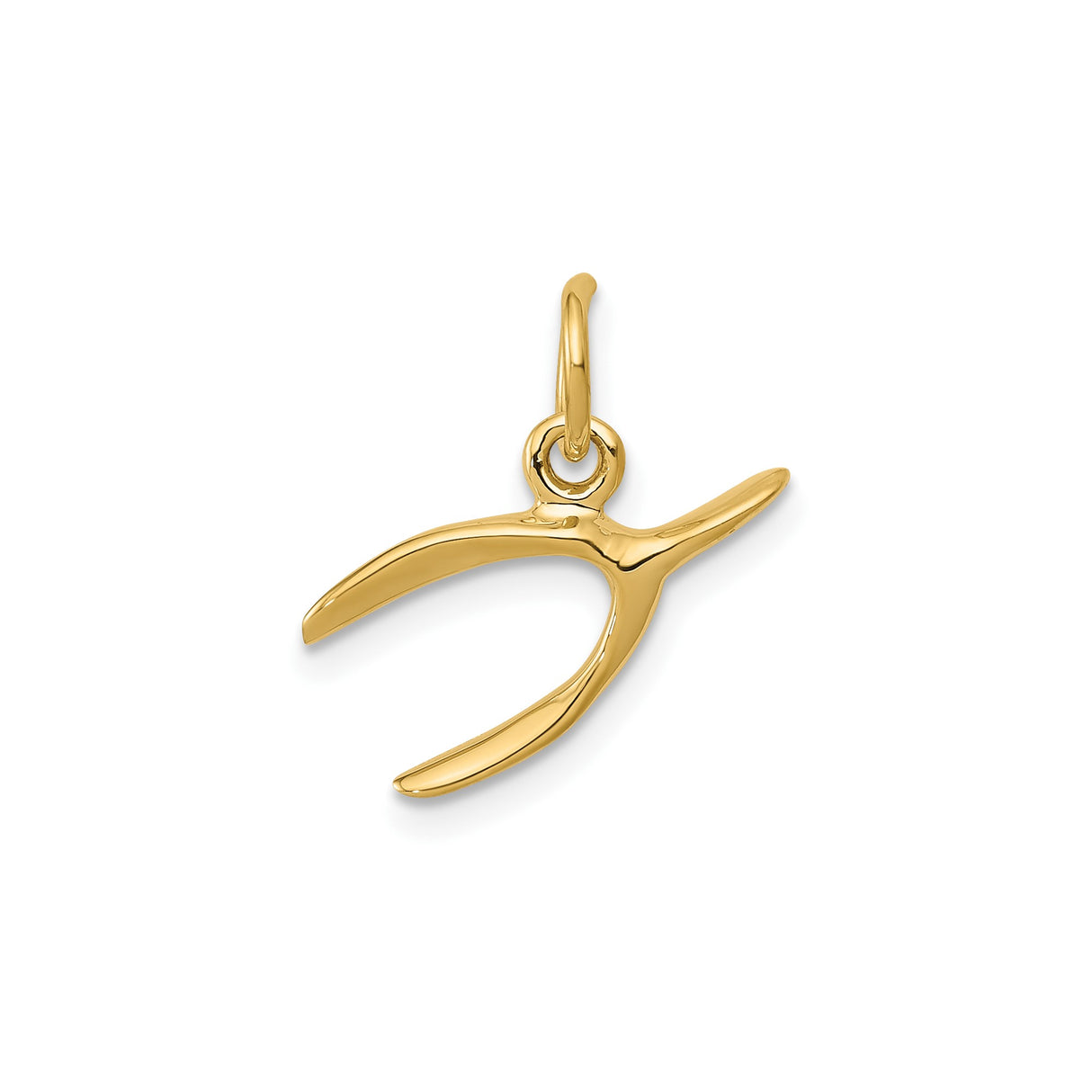 14k Yellow Gold Wishbone Pendant, Sleek Polished Good Luck Charm for Women