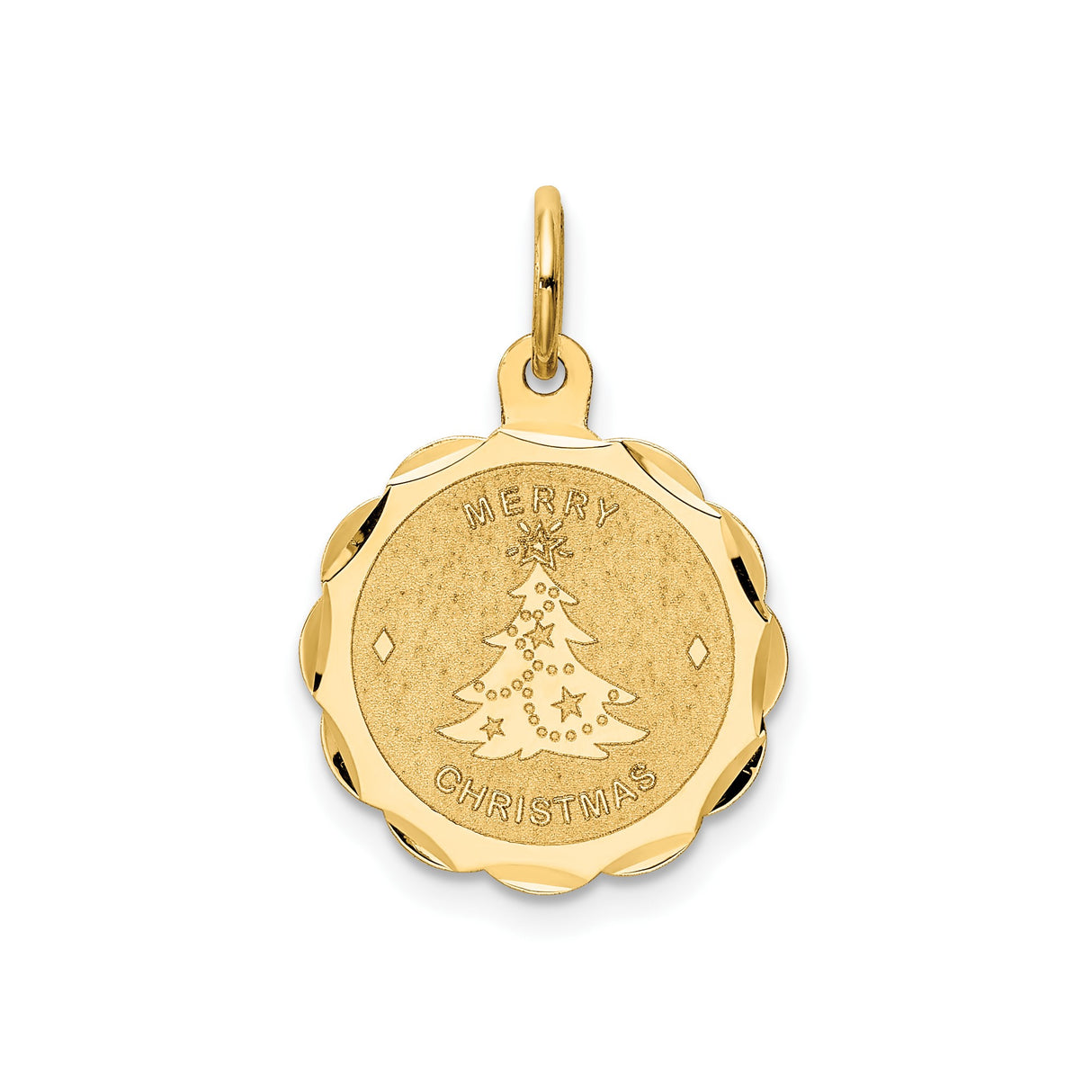 14k Yellow Gold Christmas Tree Pendant with Merry Christmas Engraving and Star Design