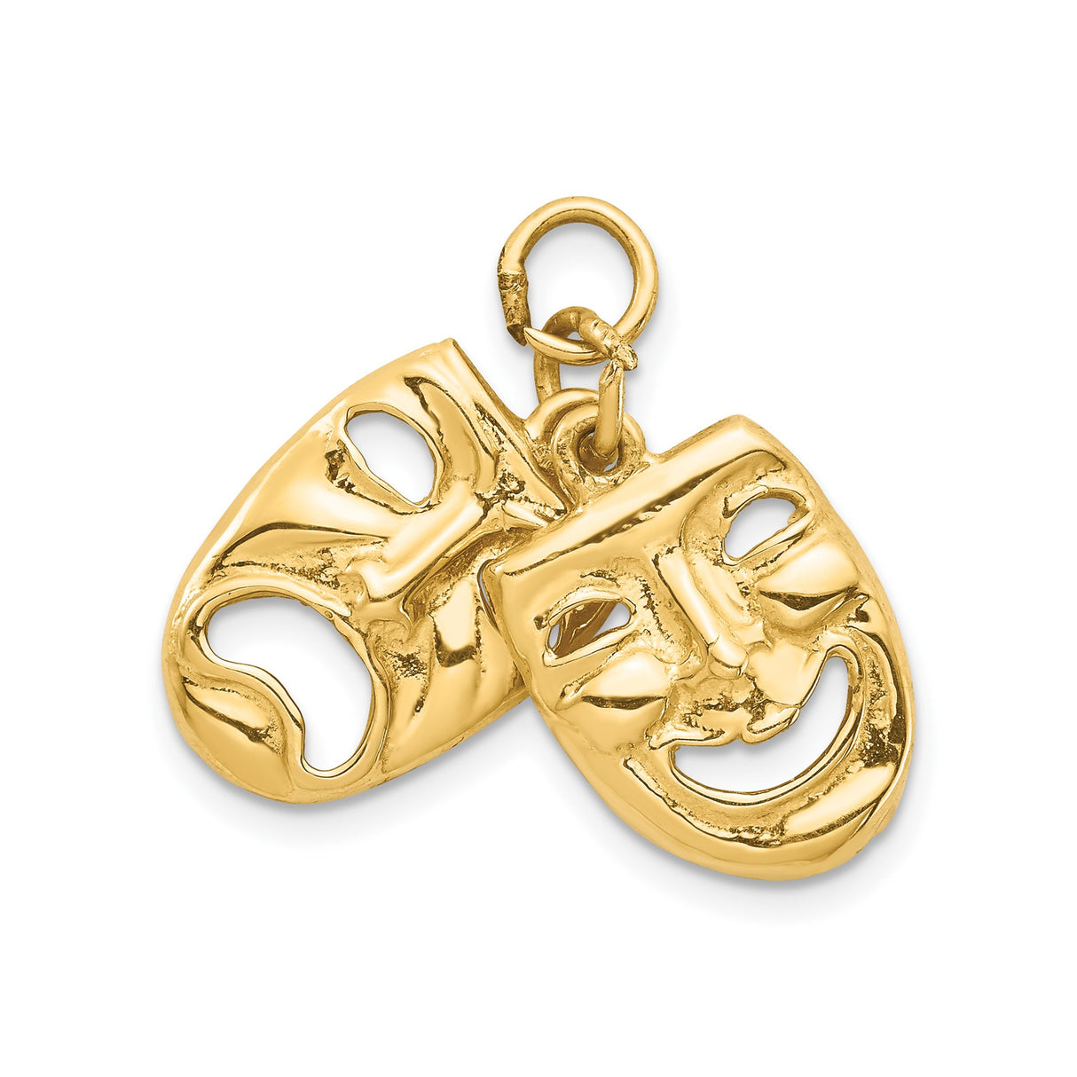 14k Yellow Gold Theater Mask Pendant with Comedy and Tragedy Faces