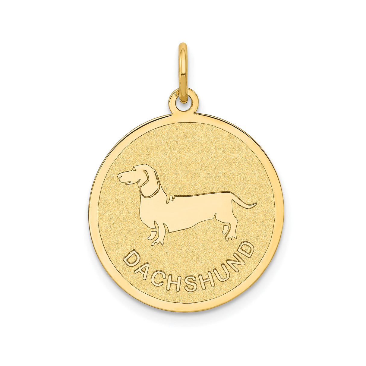14k Yellow Gold Dachshund Dog Silhouette Pendant Charm, Round Disc Pet Memorial Jewelry