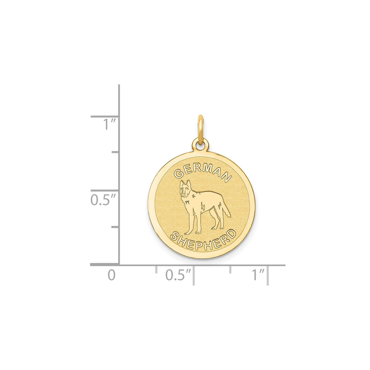 14k Yellow Gold German Shepherd Pendant with Dog Silhouette and Bold Lettering